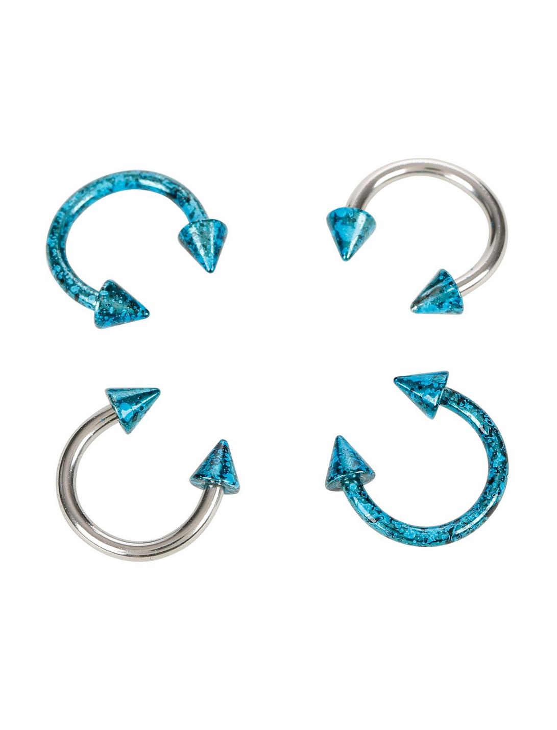 Steel Metallic Blue & Black Splatter Circular Barbell 4 Pack, BLUE, hi-res