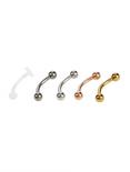 16G Steel Silver Hematite & Gold Brow Barbell 5 Pack, , hi-res