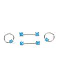 14G Steel Blue Opal Nipple Barbell & Captive Hoop 4 Pack, , hi-res