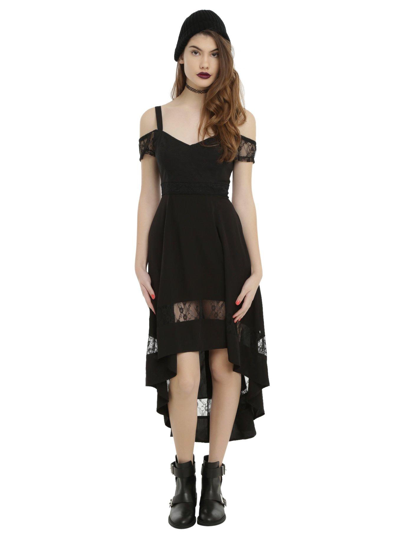 Royal Bones By Tripp Black Cold Shoulder Hi-Low Dress, BLACK, hi-res