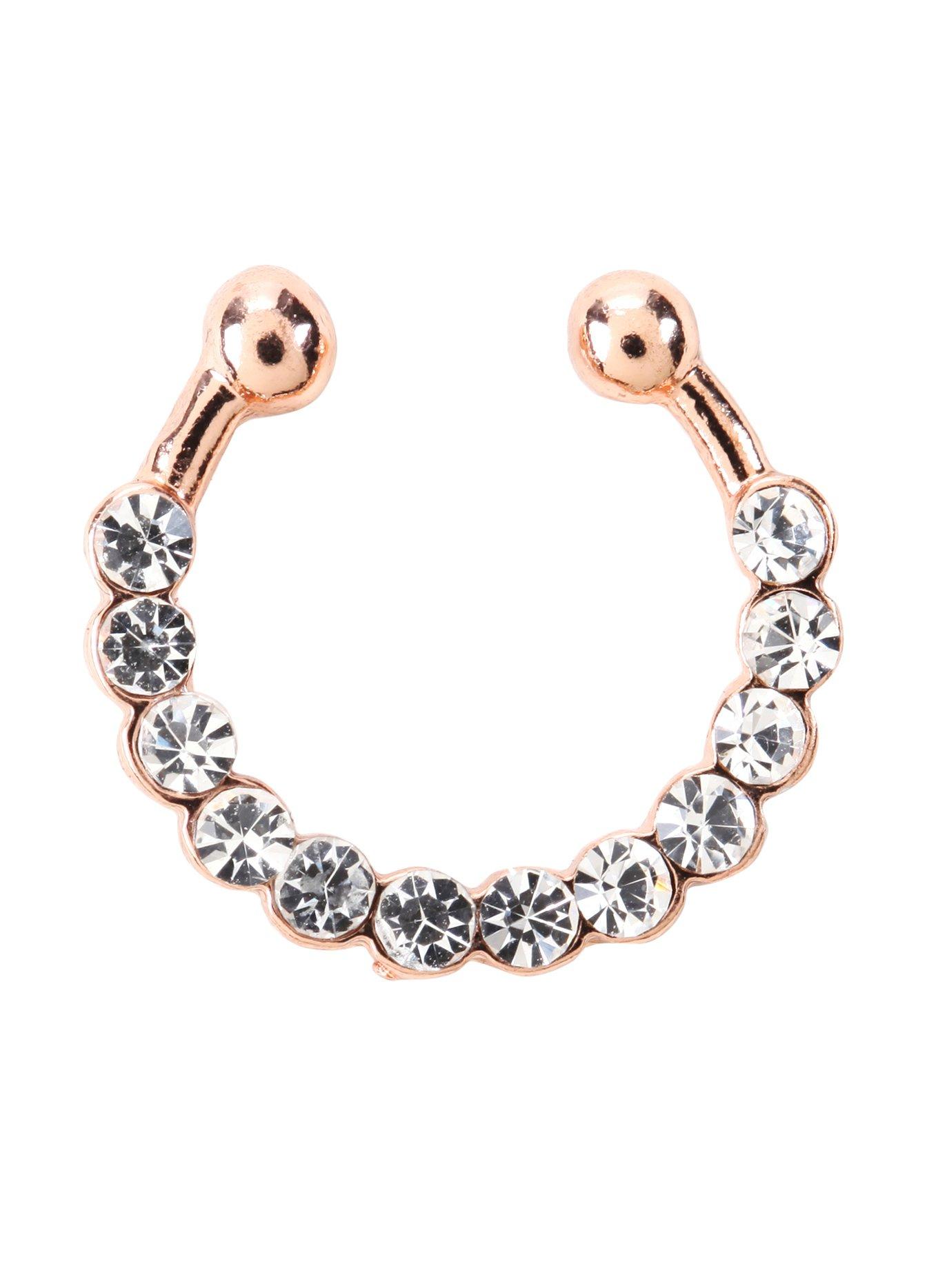 Rose Gold CZ Faux Septum Ring, , hi-res