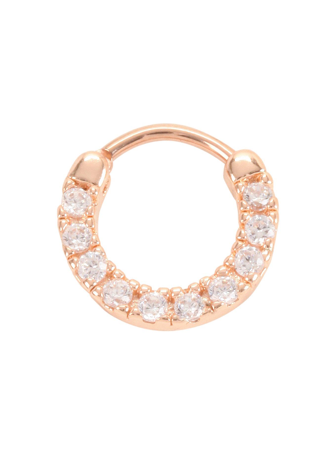 Steel Rose Gold Clear CZ Septum Hoop, GOLD, hi-res