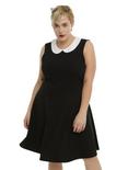 Black & White Collar Sleeveless Dress Plus Size, BLACK, hi-res