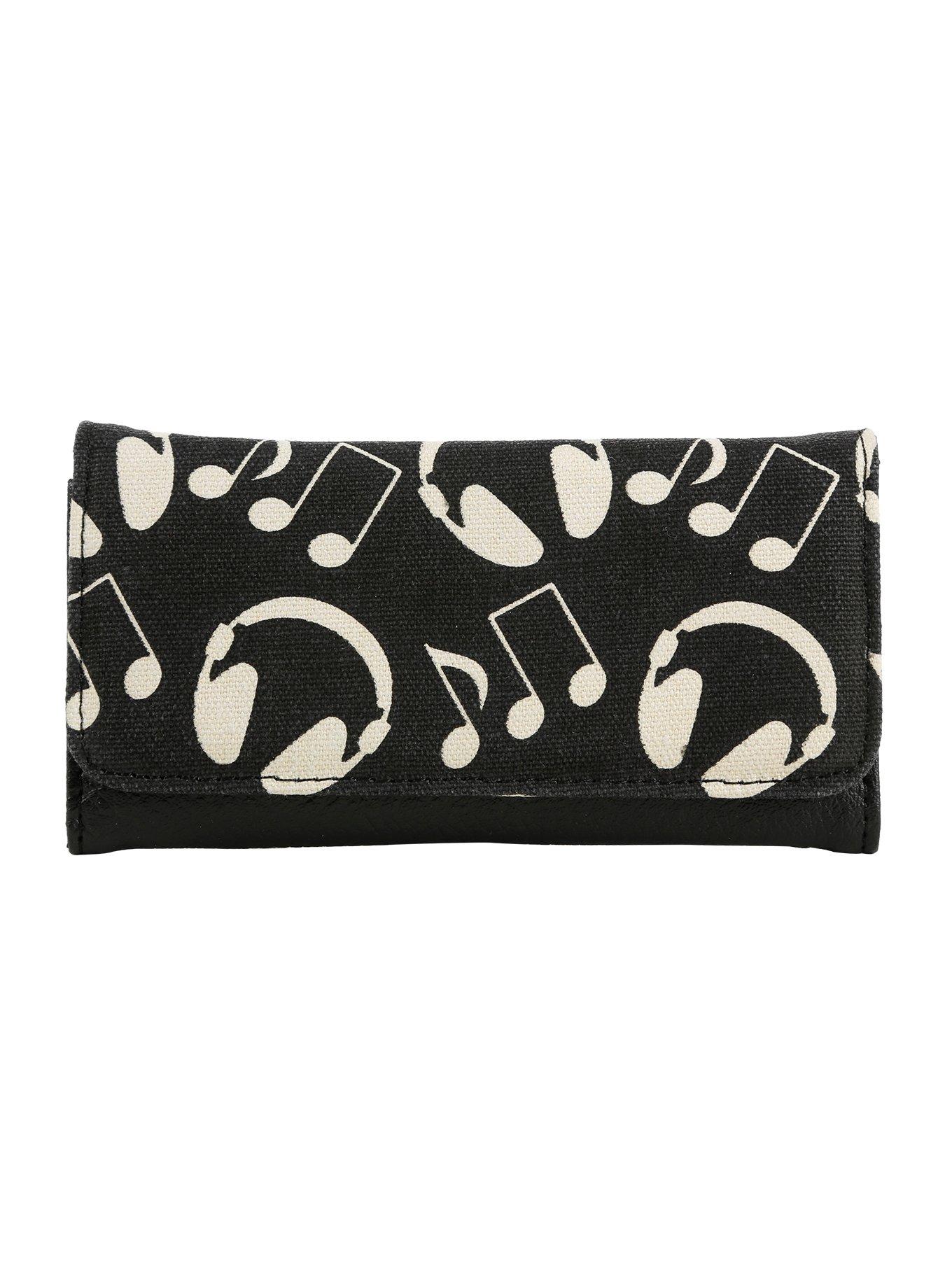 Black & Ivory Headphones & Music Notes Flap Wallet, , hi-res