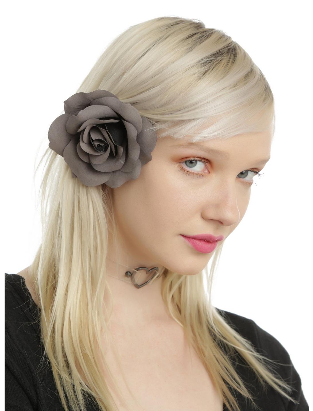 Grey Rose Hair Clip, , hi-res