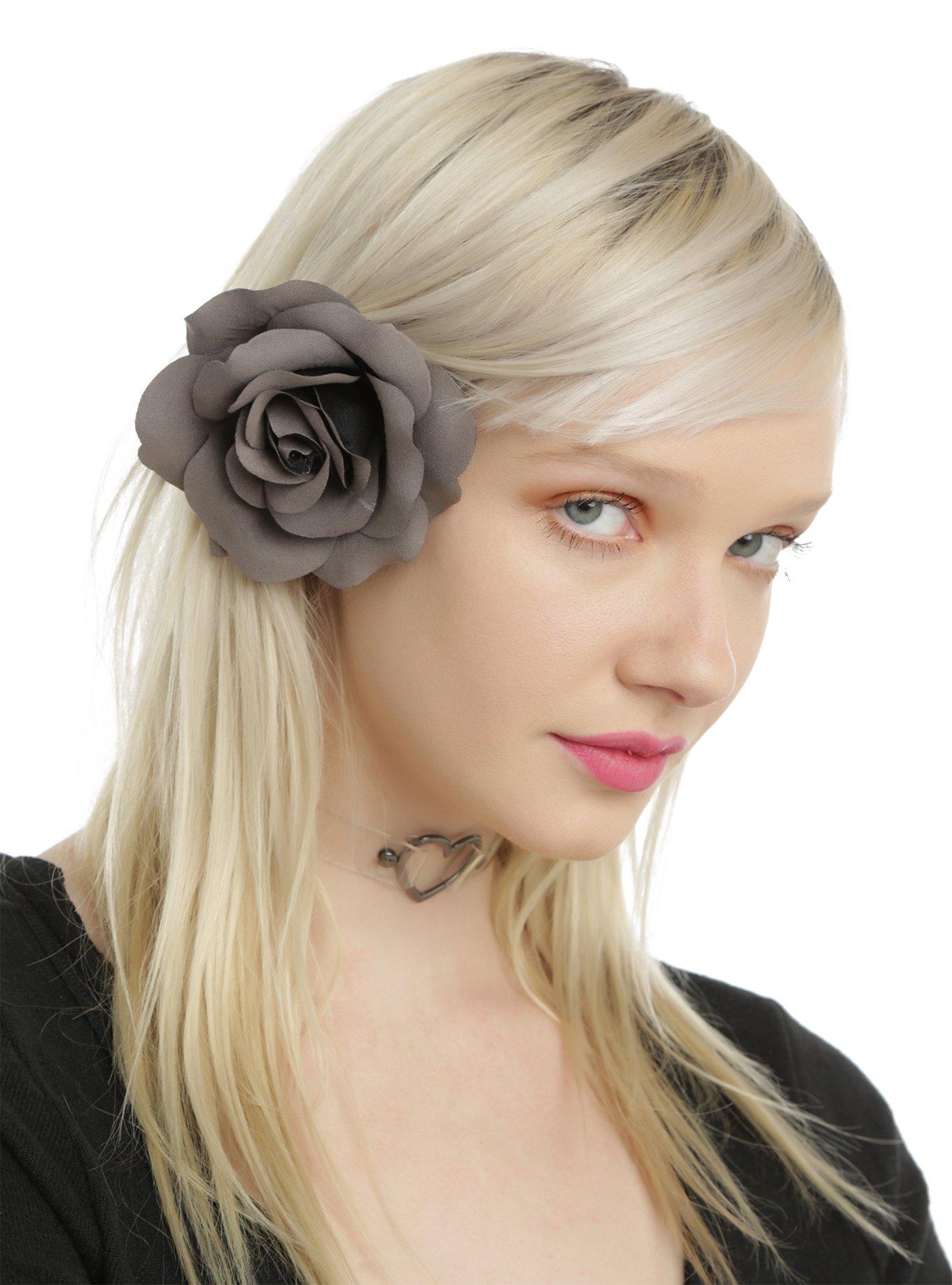 Grey Rose Hair Clip, , hi-res