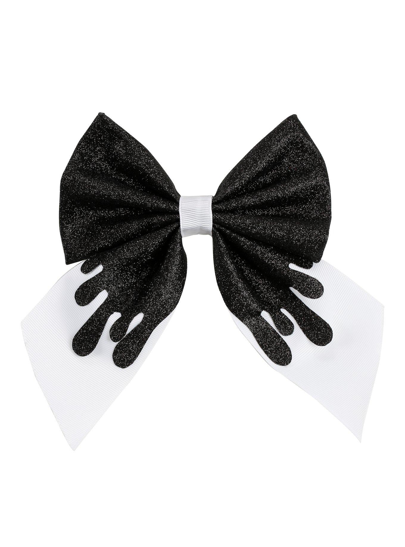 White With Black Glitter Drip Cheer Hair Bow, , hi-res