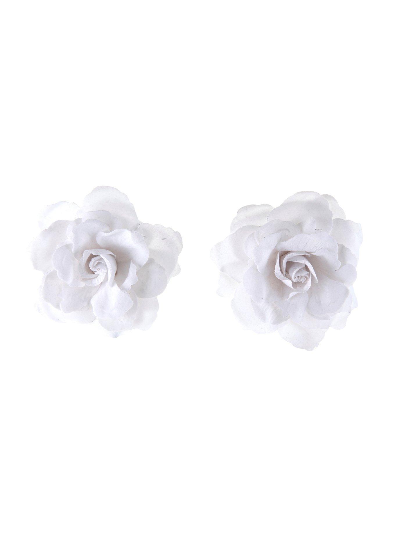 White Velvet Rose Hair Clip Set, , hi-res
