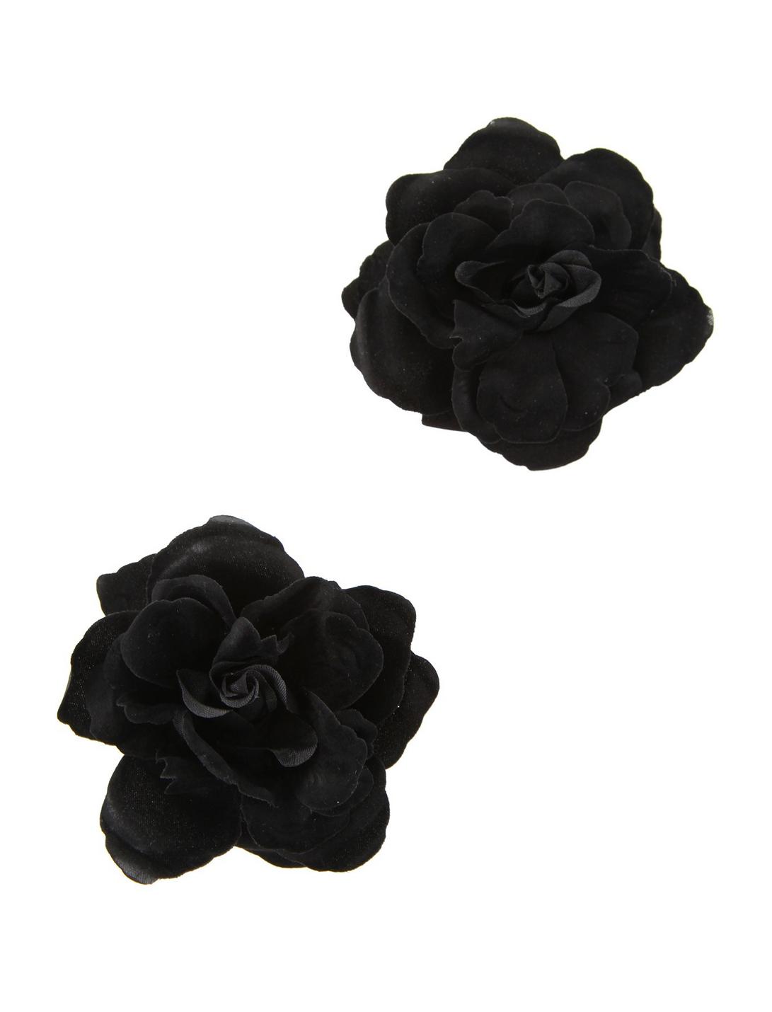 Black Velvet Rose Hair Clip Set, , hi-res