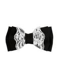 Black With White Lace Soft Hair Bow, , hi-res