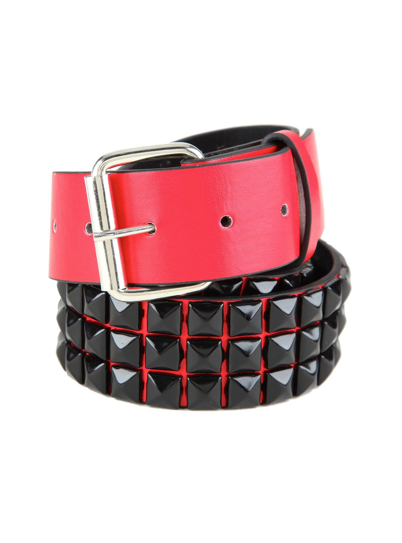 Red & Black Checkered Pyramid Stud Belt | Hot Topic