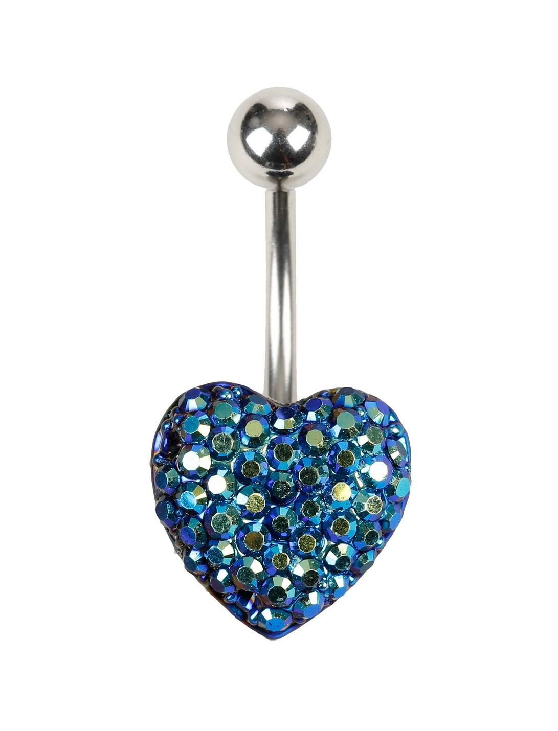 14G Steel Blue Puffy Heart Navel Barbell, , hi-res