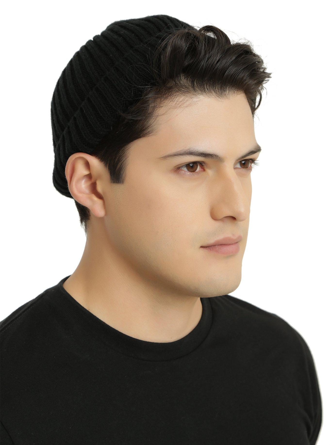 Black Knit Skull Cap Beanie, , hi-res