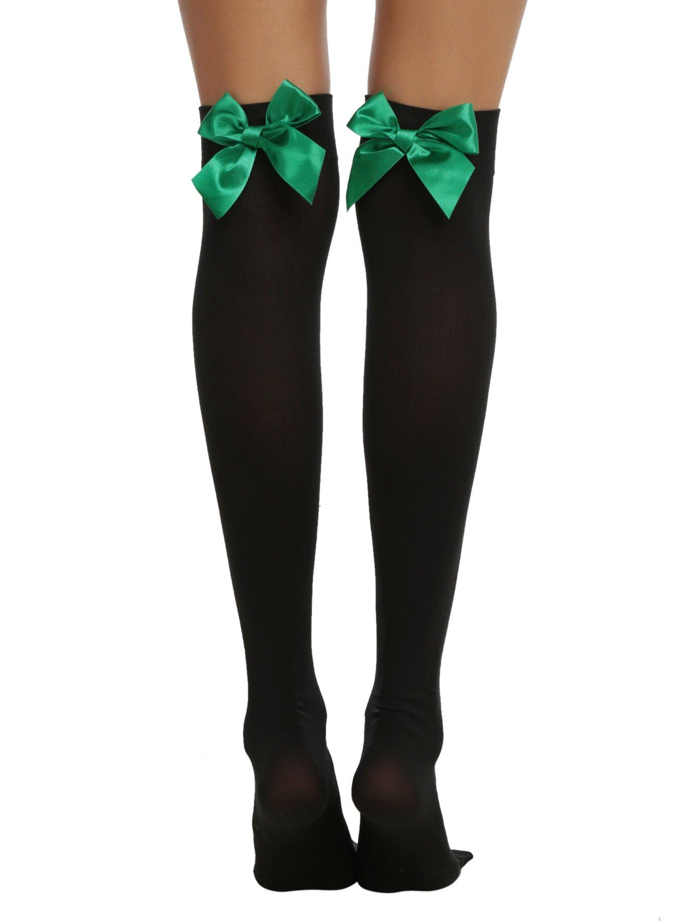 Black & Green Bow Thigh Highs | Hot Topic