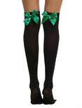 Black & Green Bow Thigh Highs, , hi-res