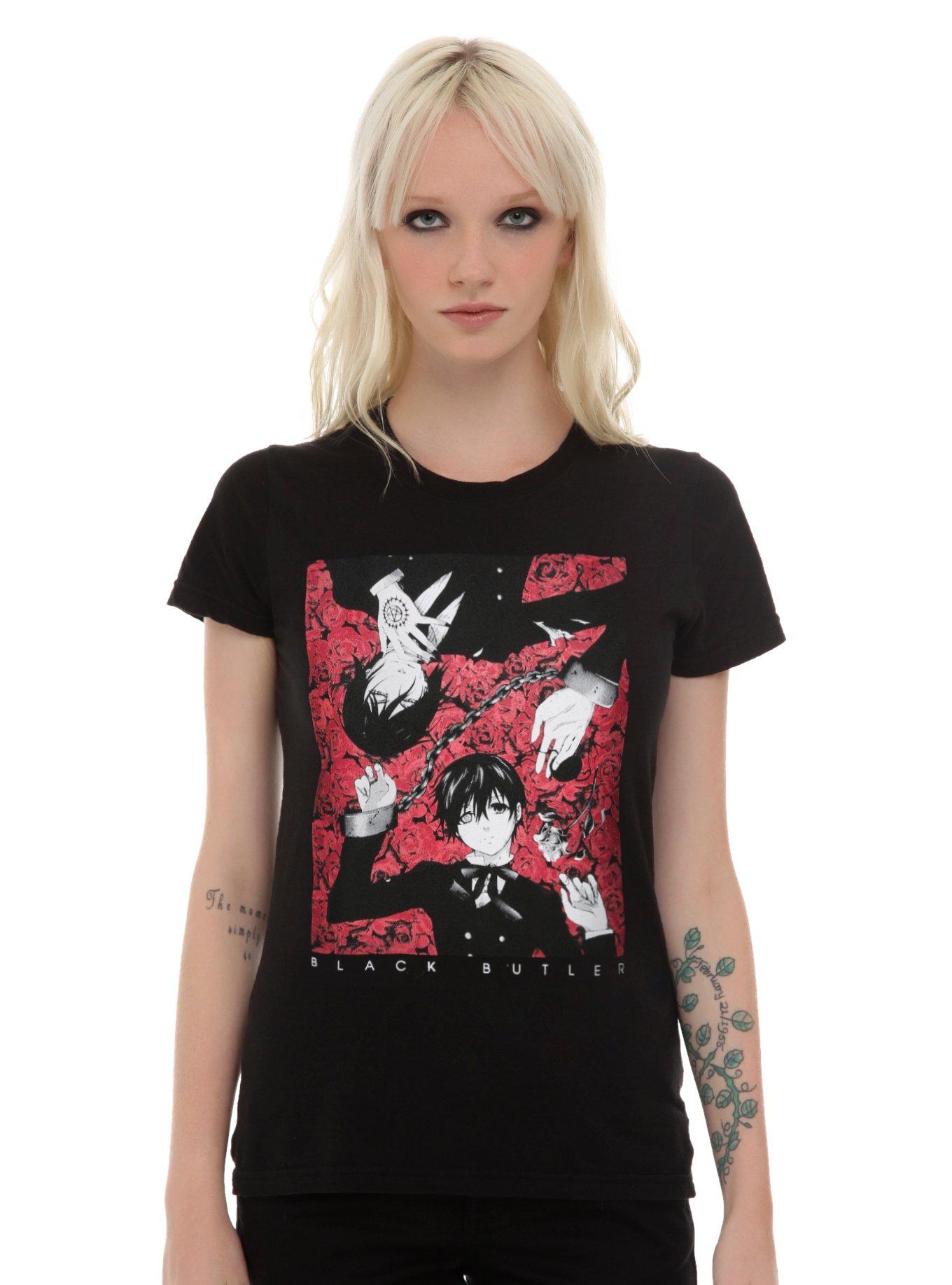 Black Butler Sebastian & Ciel Roses Girls T-Shirt, BLACK, hi-res