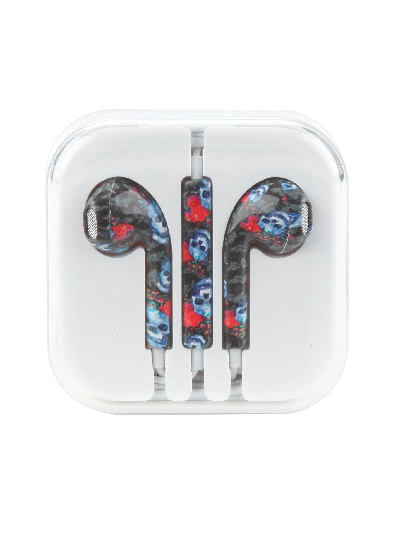 MiCase Skull Butterfly Floral Print Earbuds, , hi-res view 1