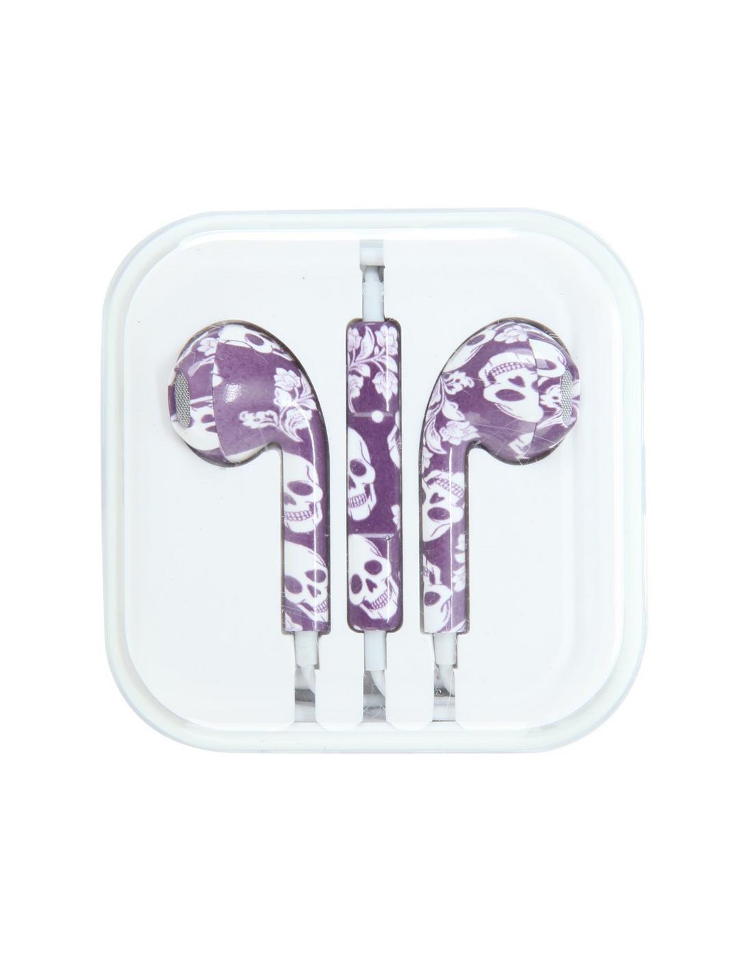 Micase Purple Skull Floral Print Earbuds, , hi-res