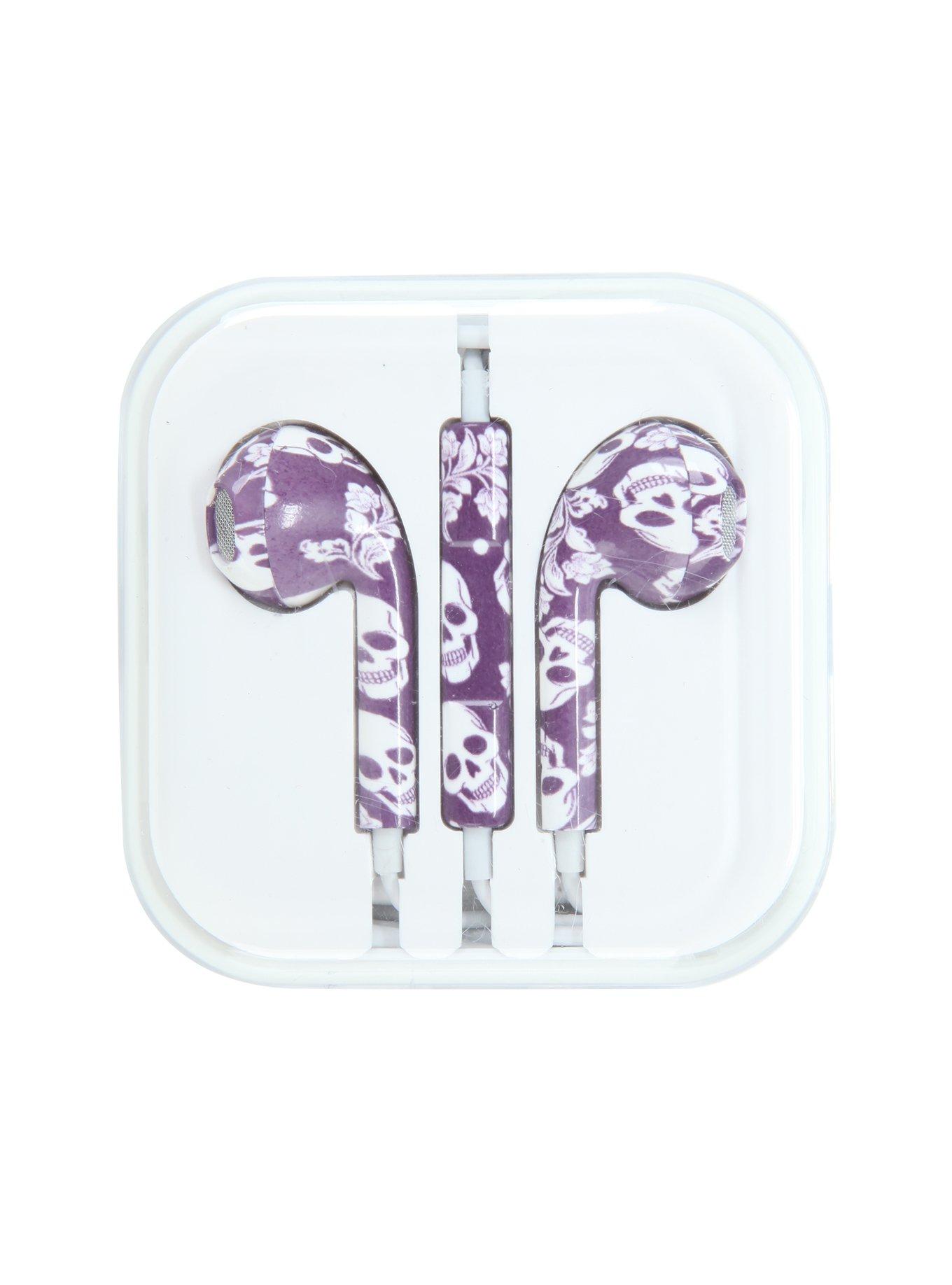 Micase Purple Skull Floral Print Earbuds, , hi-res
