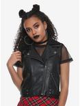 Faux Leather Girls Hooded Moto Vest, BLACK, hi-res