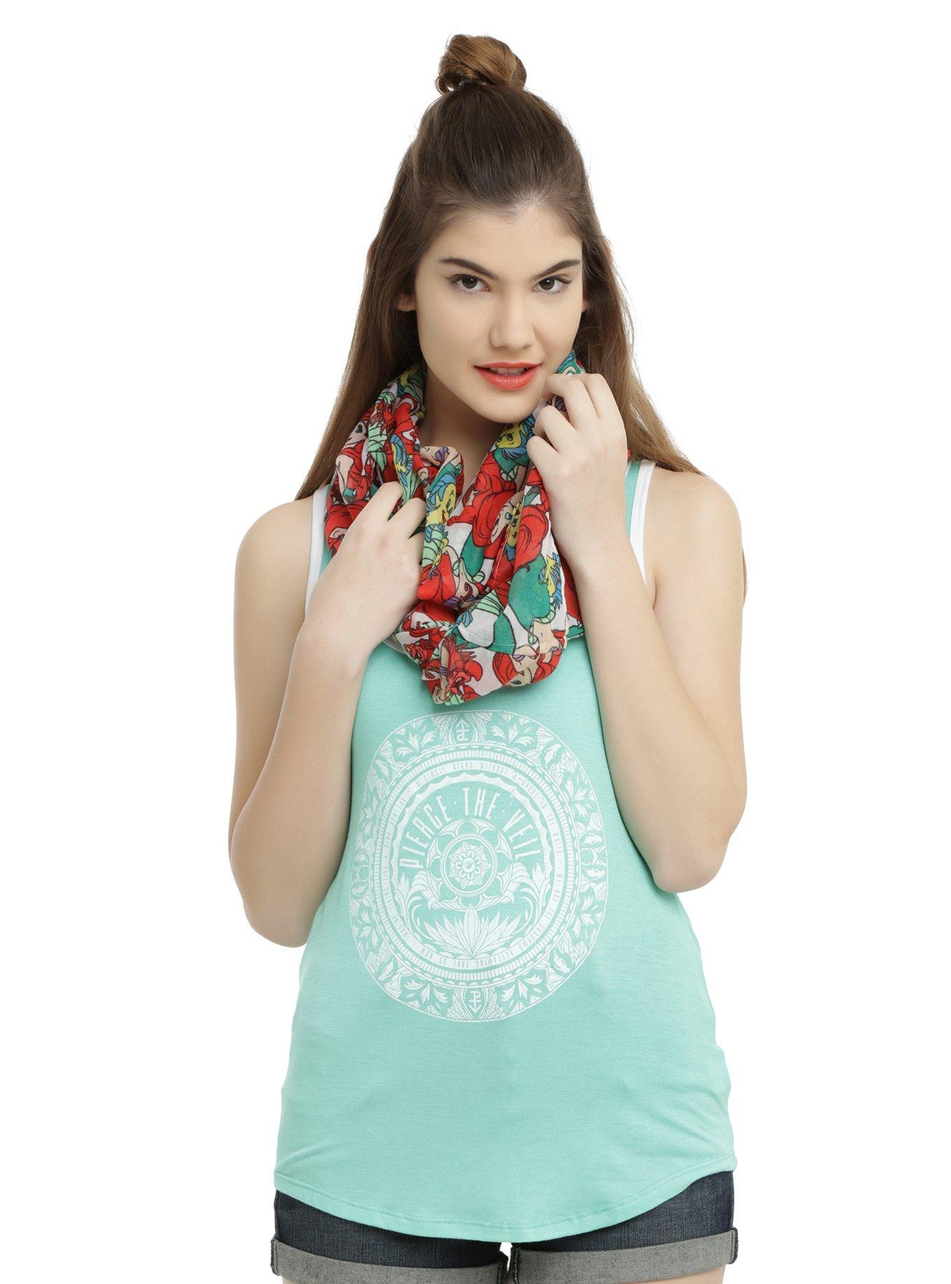 Disney The Little Mermaid Ariel White Stacked Character Viscose Infinity Scarf, , hi-res