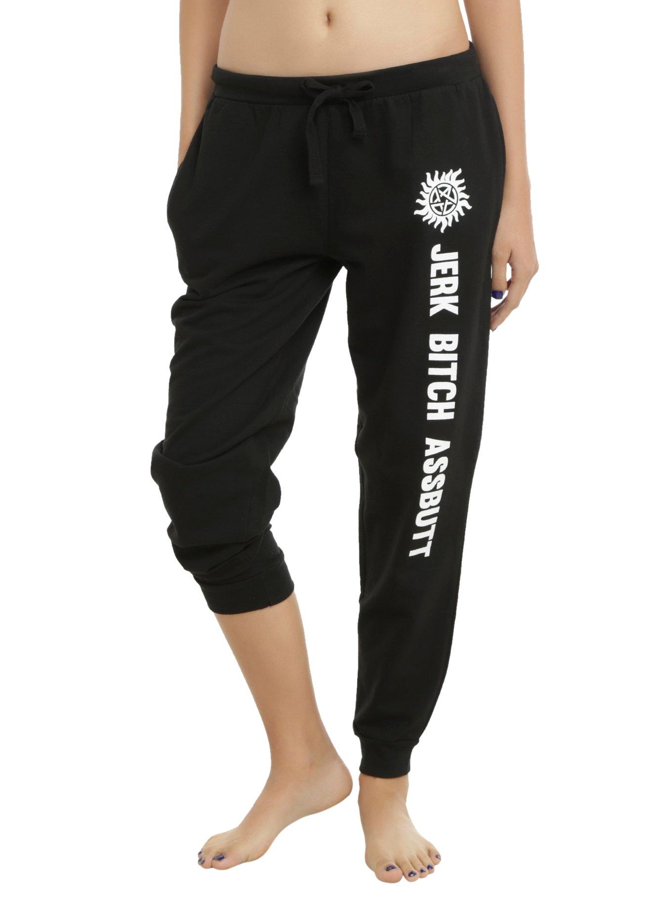 Supernatural Jerk Bitch Assbutt Girls Jogger Pants, BLACK, hi-res