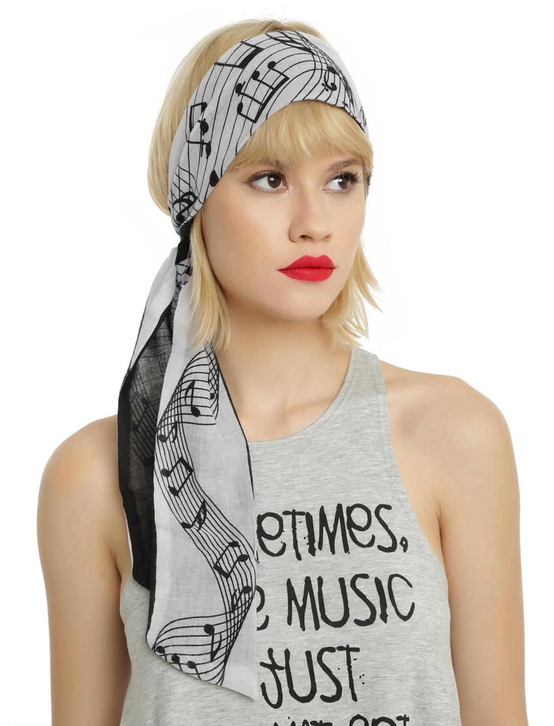 Black And White Music Note Skinny Scarf, , hi-res