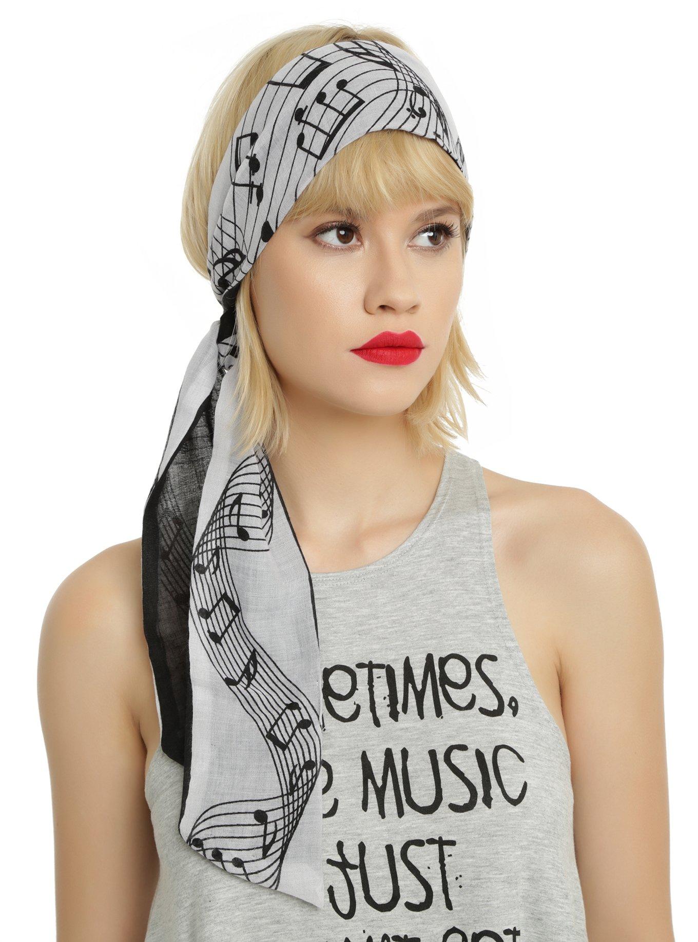 Black And White Music Note Skinny Scarf, , hi-res