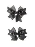 Black Faux Leather Tulle Circle Stud Hair Bow Set, , hi-res