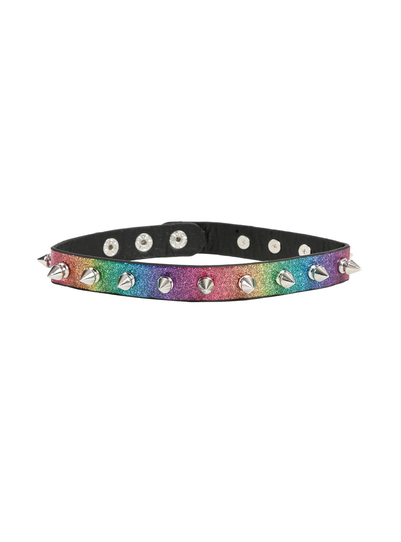 Rainbow Glitter Spike Choker, , hi-res