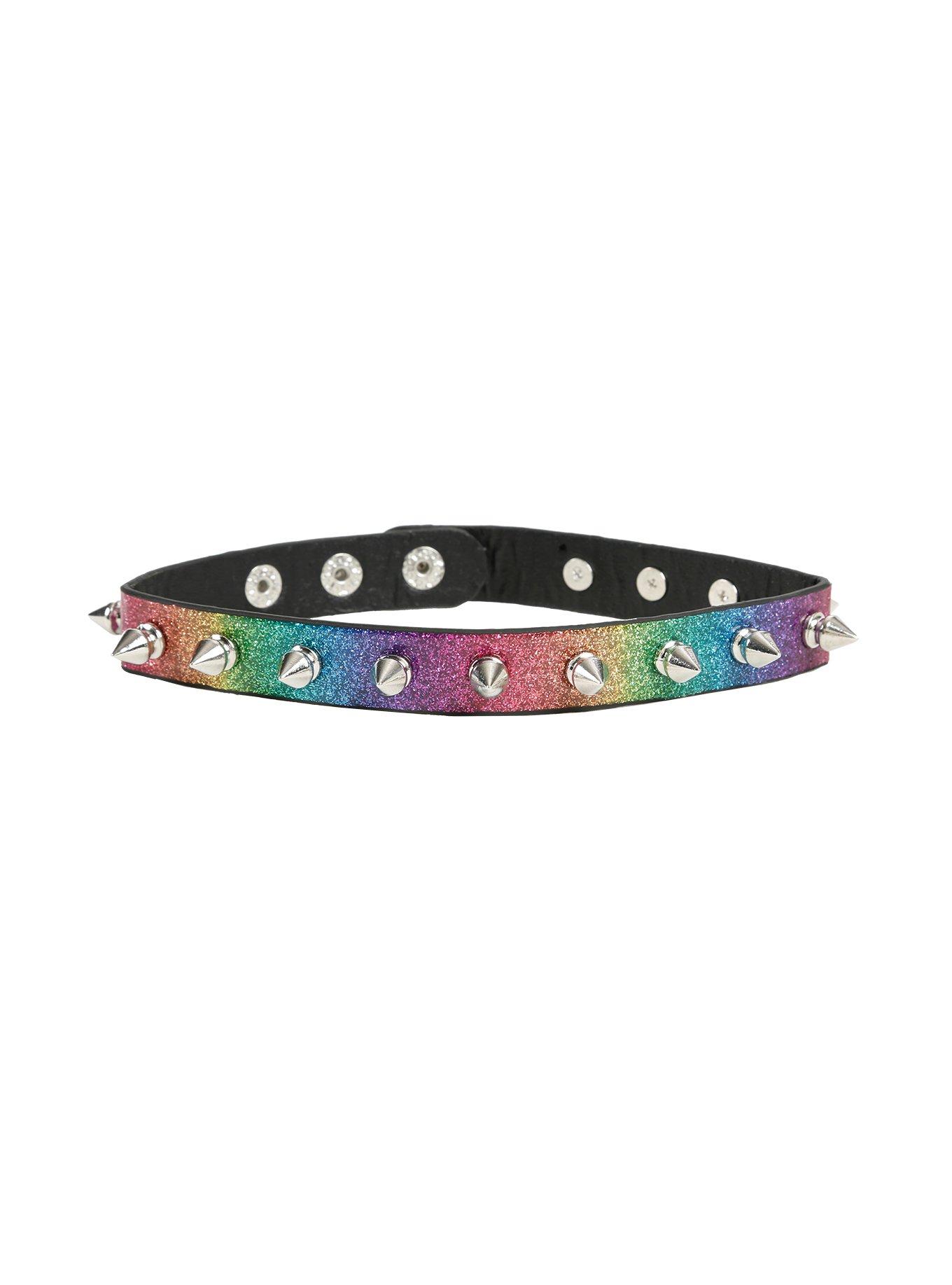 Rainbow Glitter Spike Choker, , hi-res