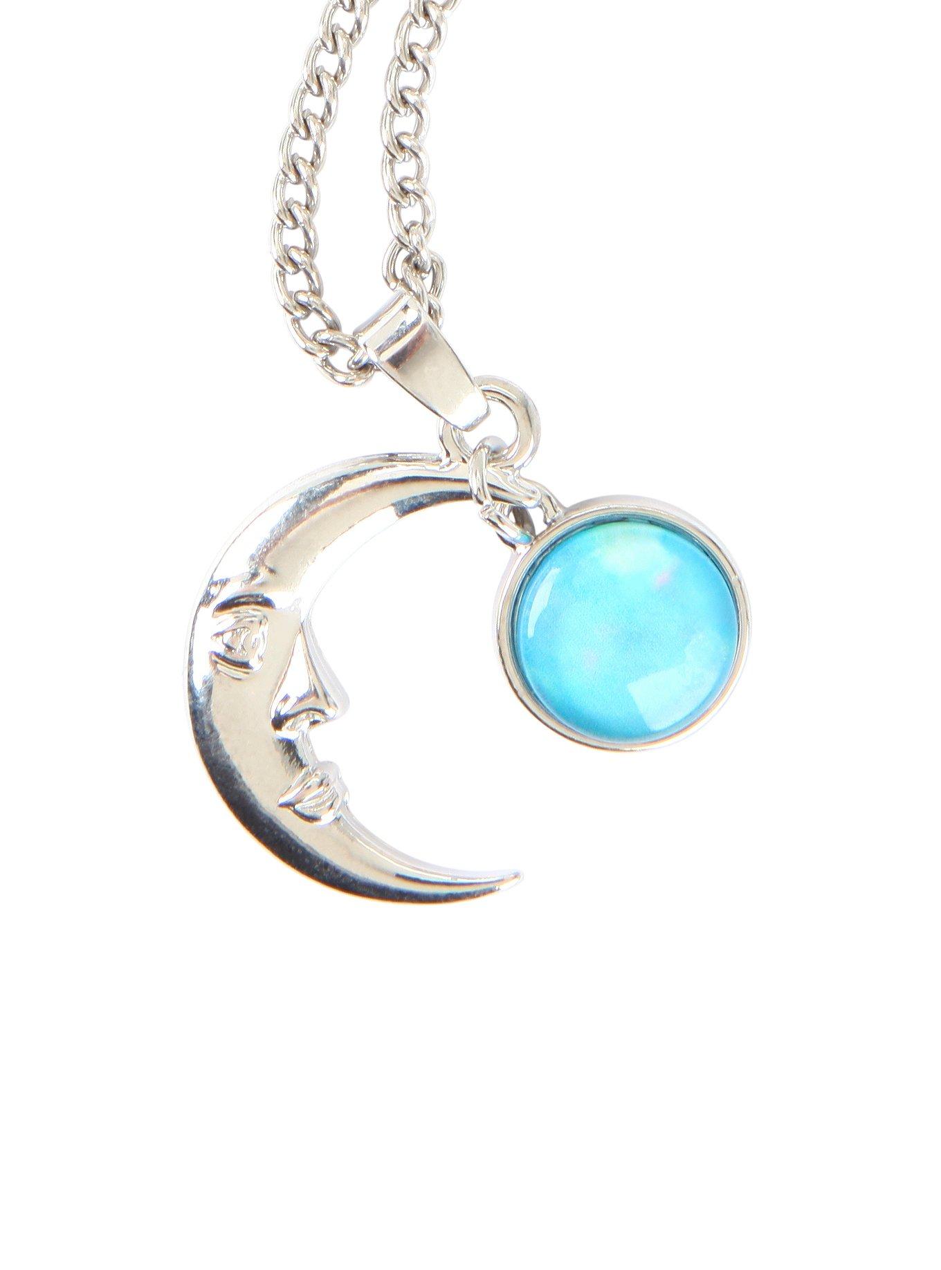 Blackheart Crescent Moon Blue Stone Necklace, , hi-res