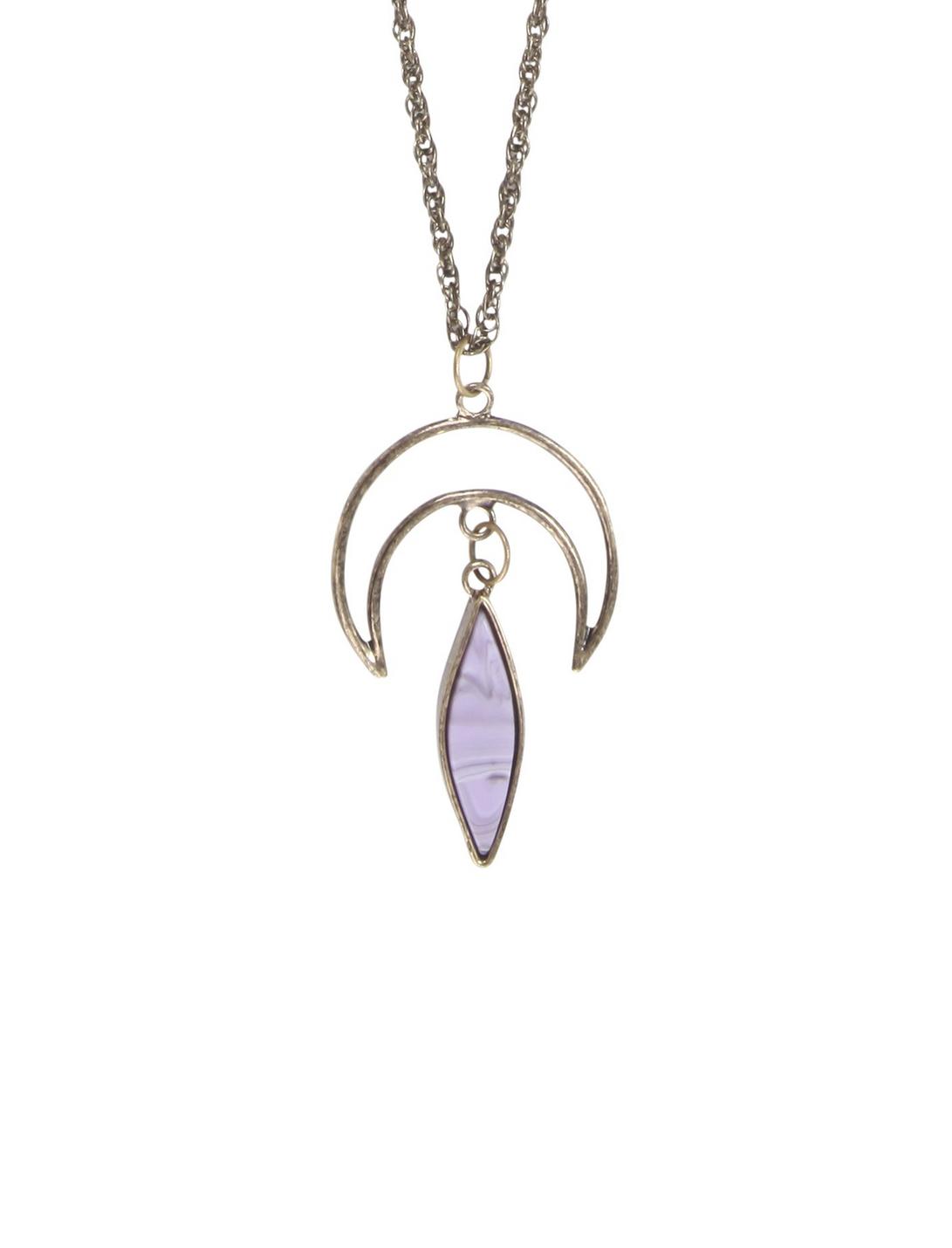Blackheart Cut-Out Crescent Moon & Purple Stone Pendant Necklace, , hi-res
