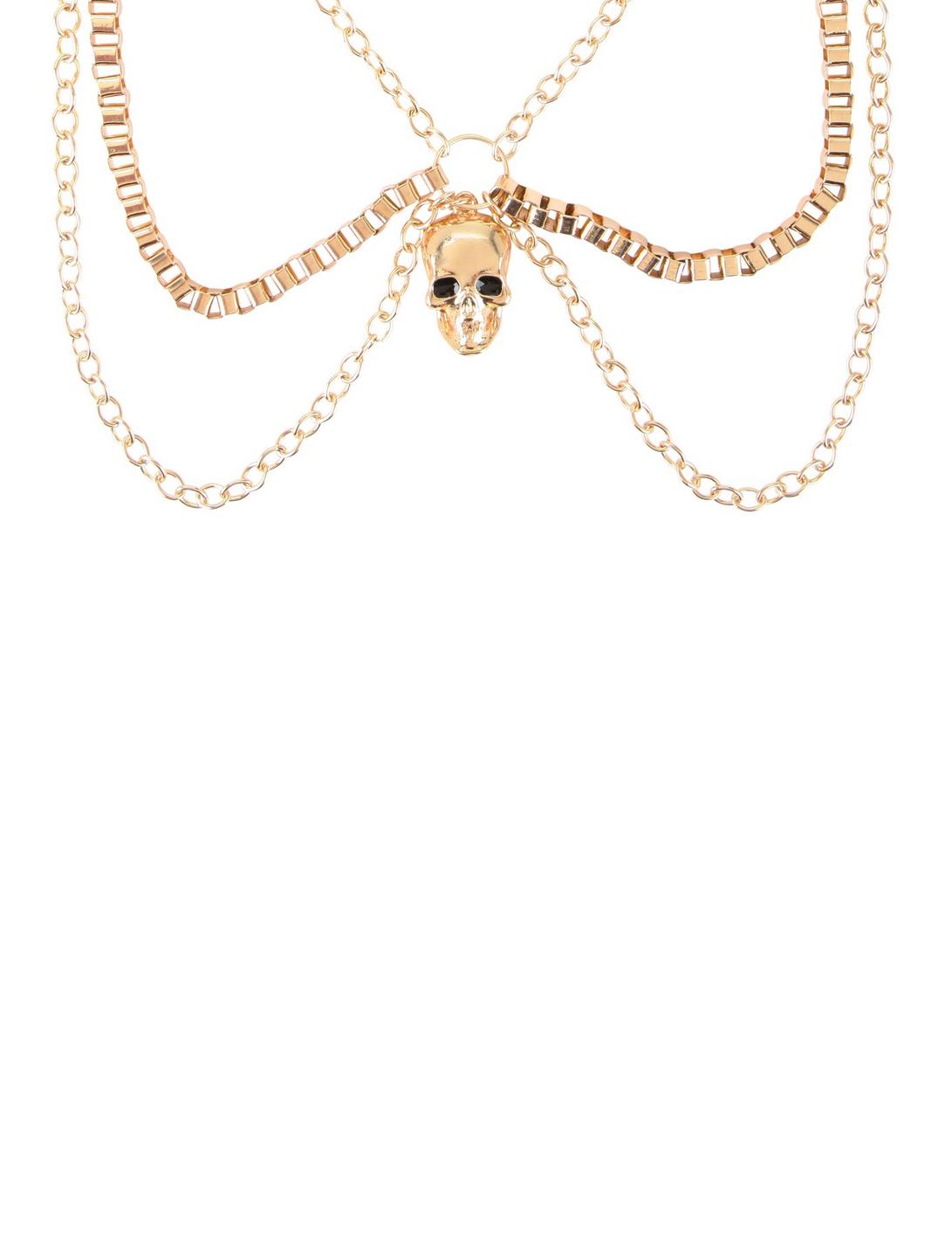 Blackheart Gold Skull Pendant Collar Necklace, , hi-res