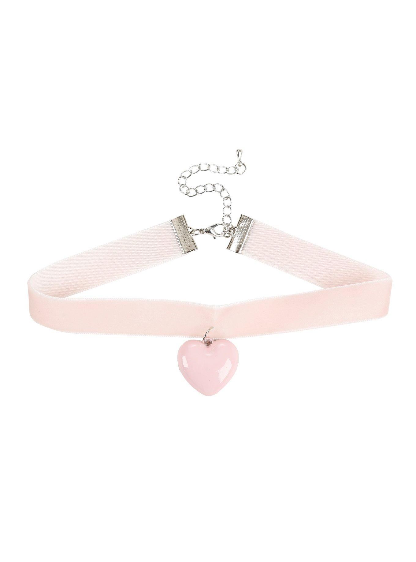 Pink Velvet Heart Choker, , hi-res