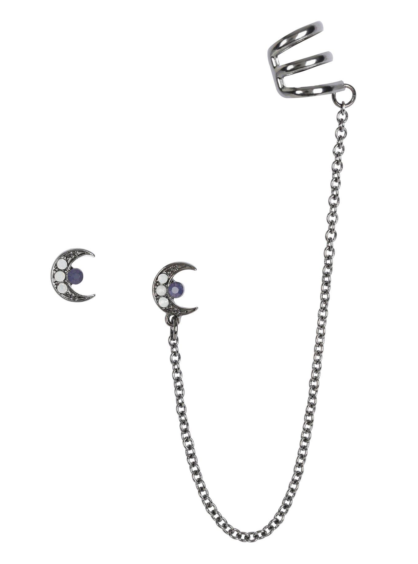 Hematite Half Moon Stud Cuff Earrings | Hot Topic