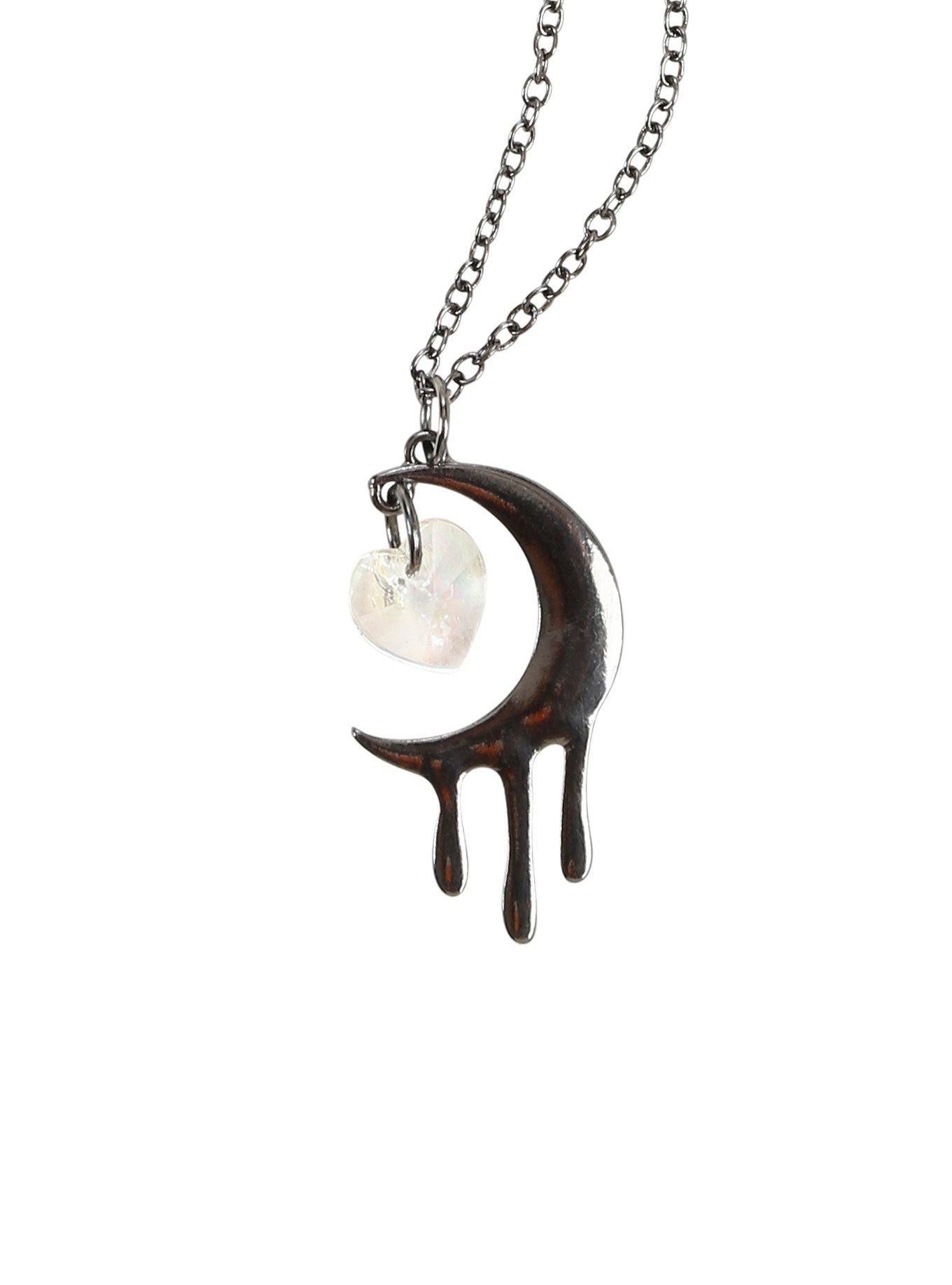 Hematite Dripping Moon Iridescent Heart Necklace, , hi-res