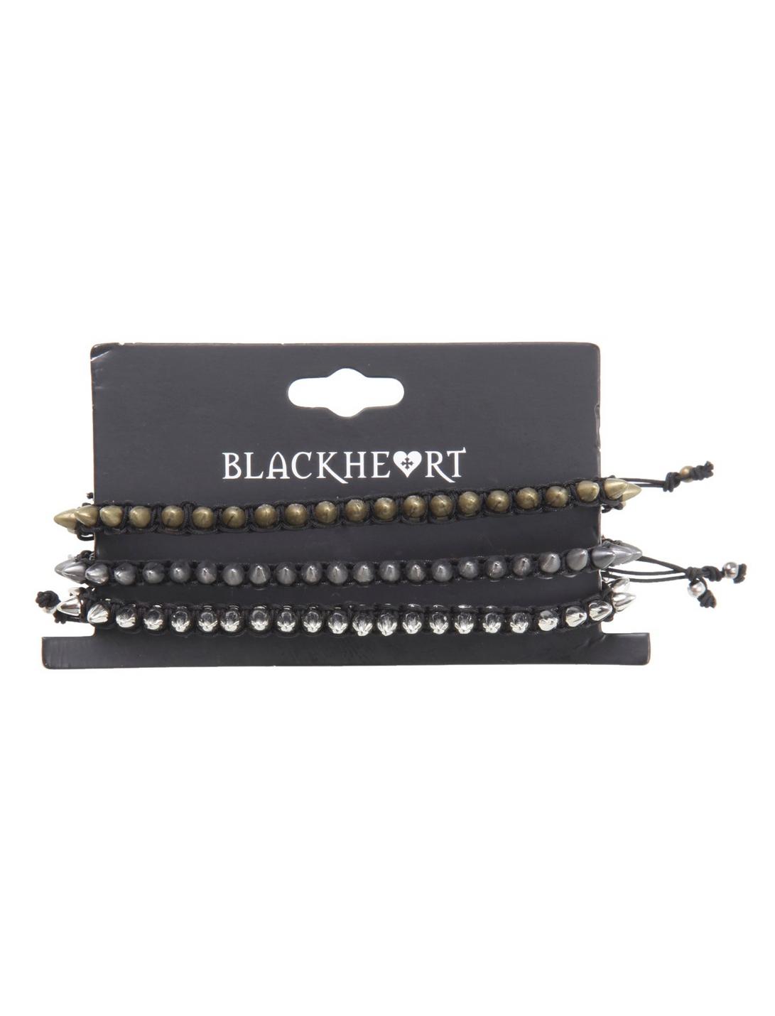 Blackheart Mix Metal Spiked Black Cord Bracelet Set, , hi-res