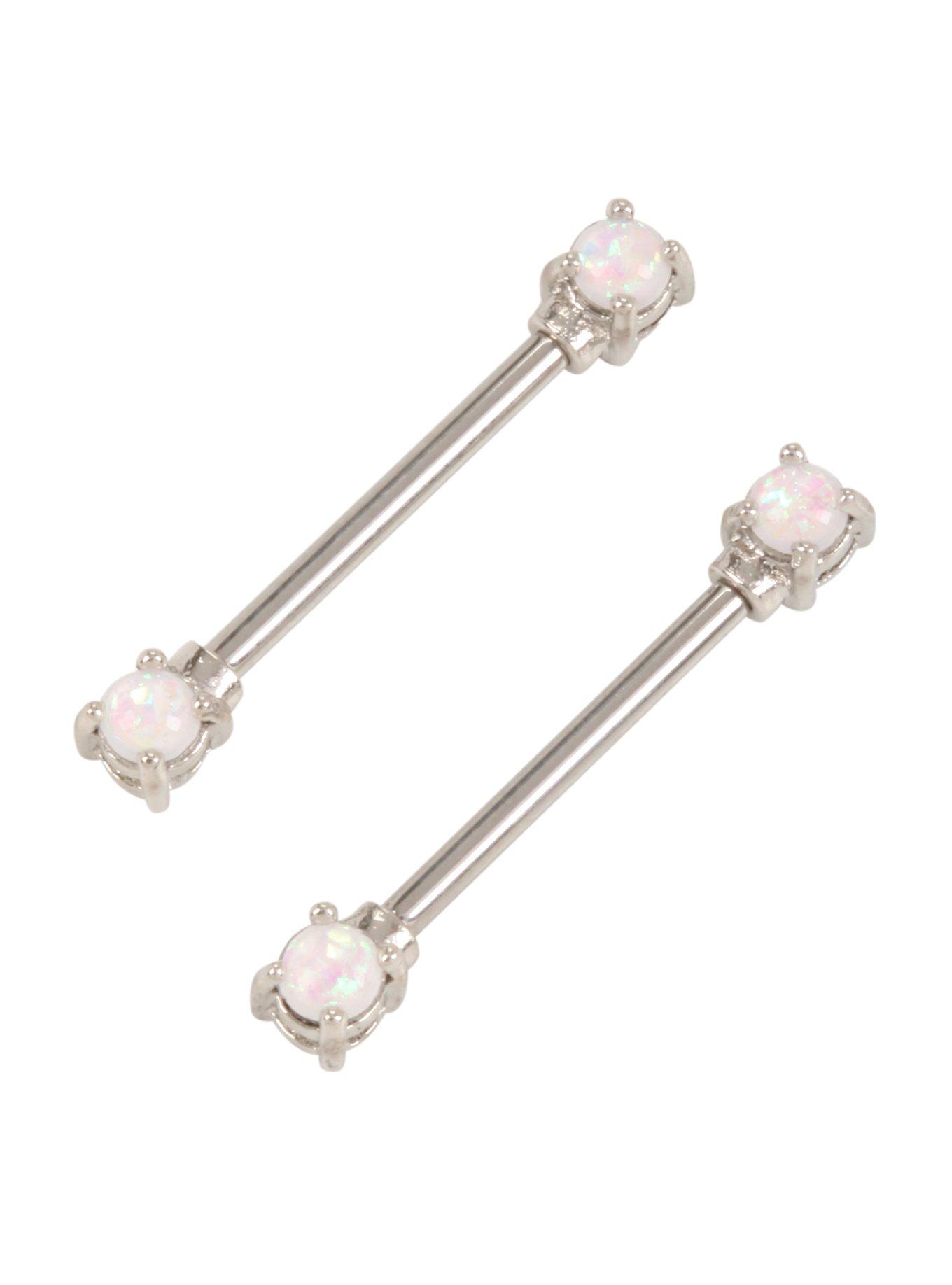 14G Steel Iridescent Glitter Opal Nipple Barbell 2 Pack, , hi-res