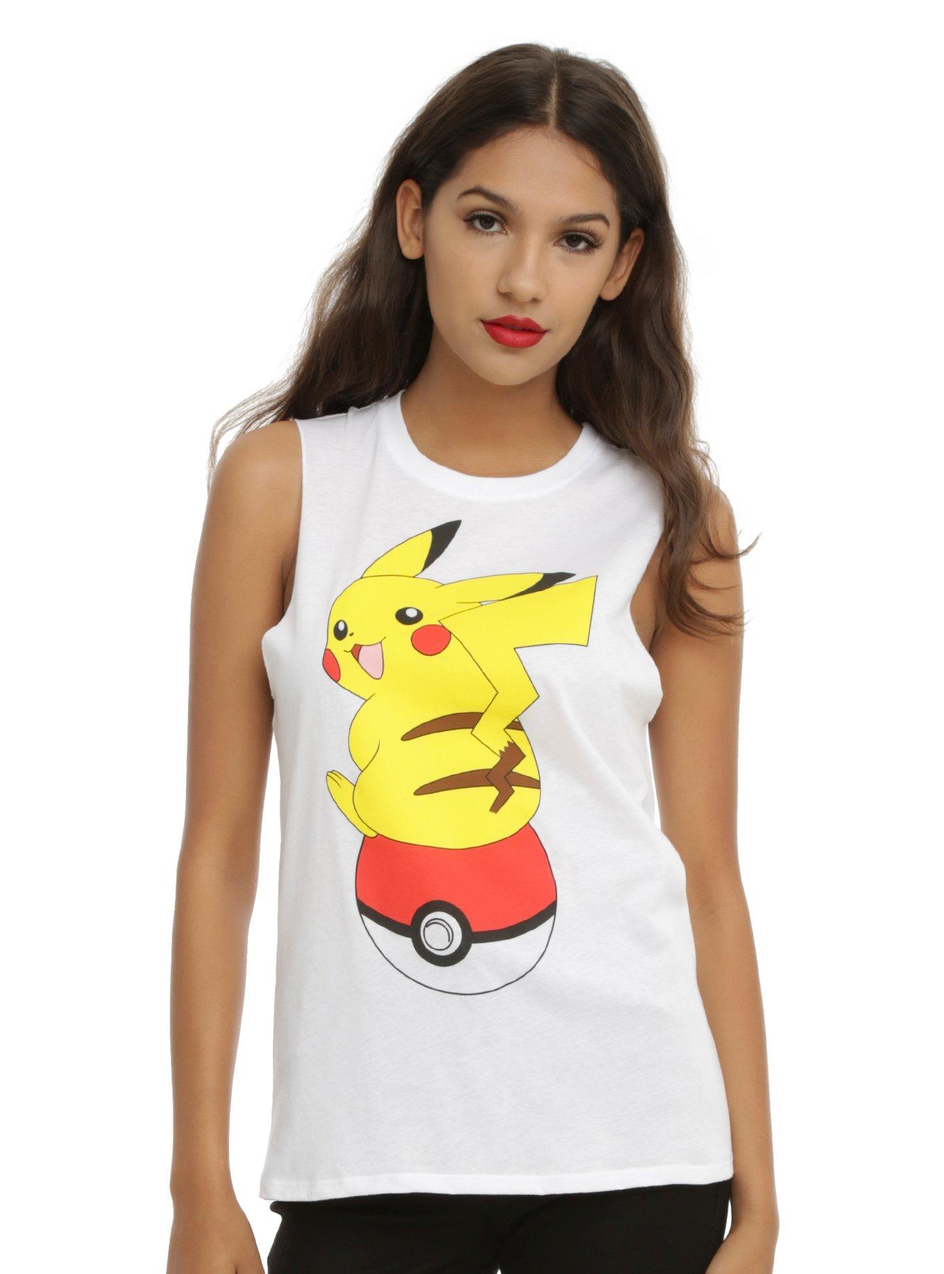 Pokemon Pikachu Poke Ball Girls Muscle Top, BLACK, hi-res