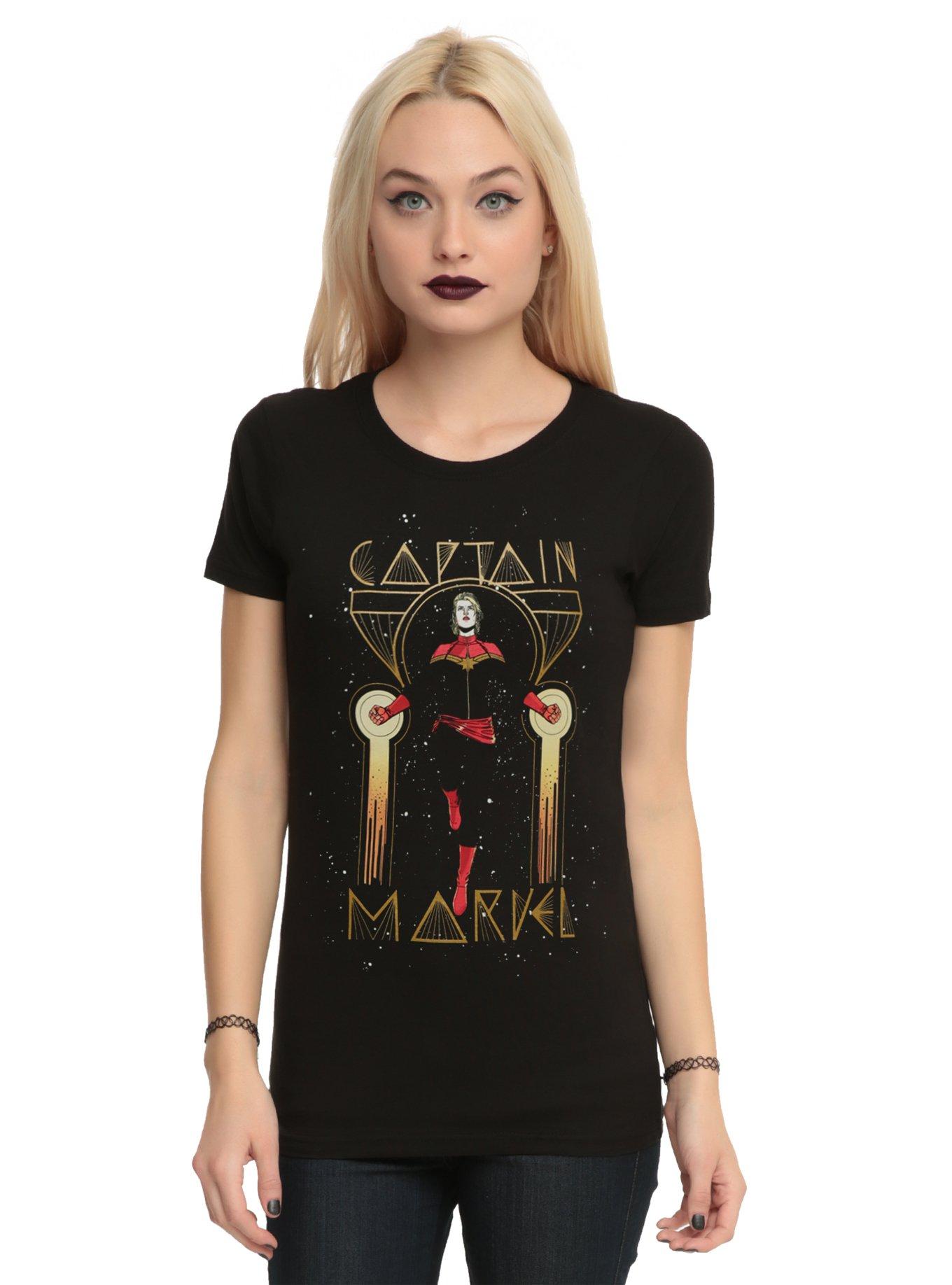 Her Universe Marvel Captain Marvel Art Deco Girls T-Shirt, BLACK, hi-res