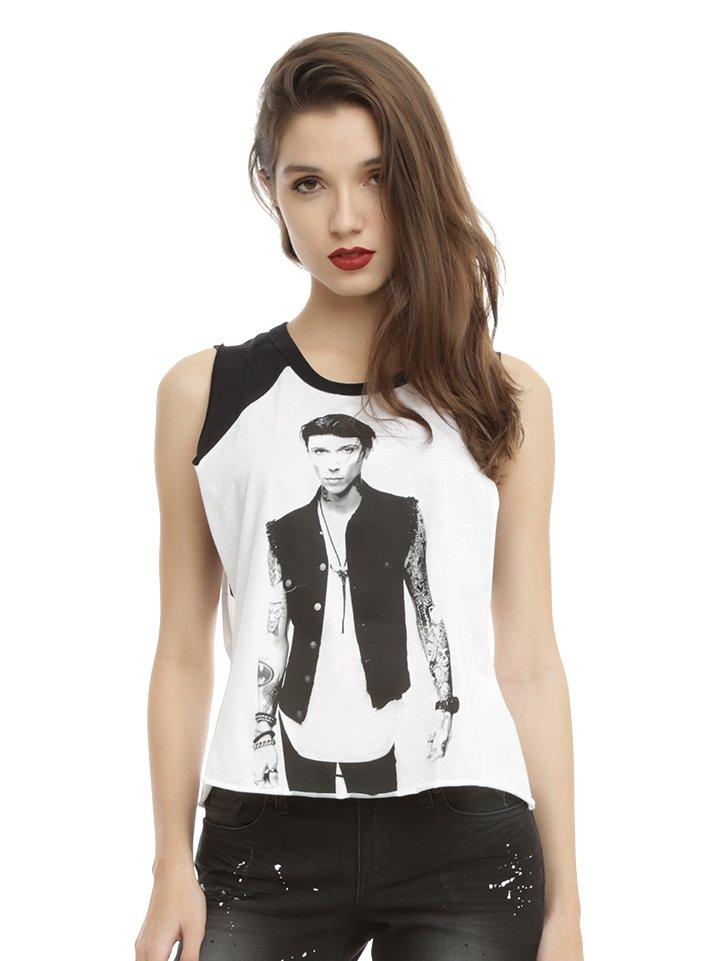 Black Veil Brides Andy Girls Raglan Muscle Top, WHITE, hi-res