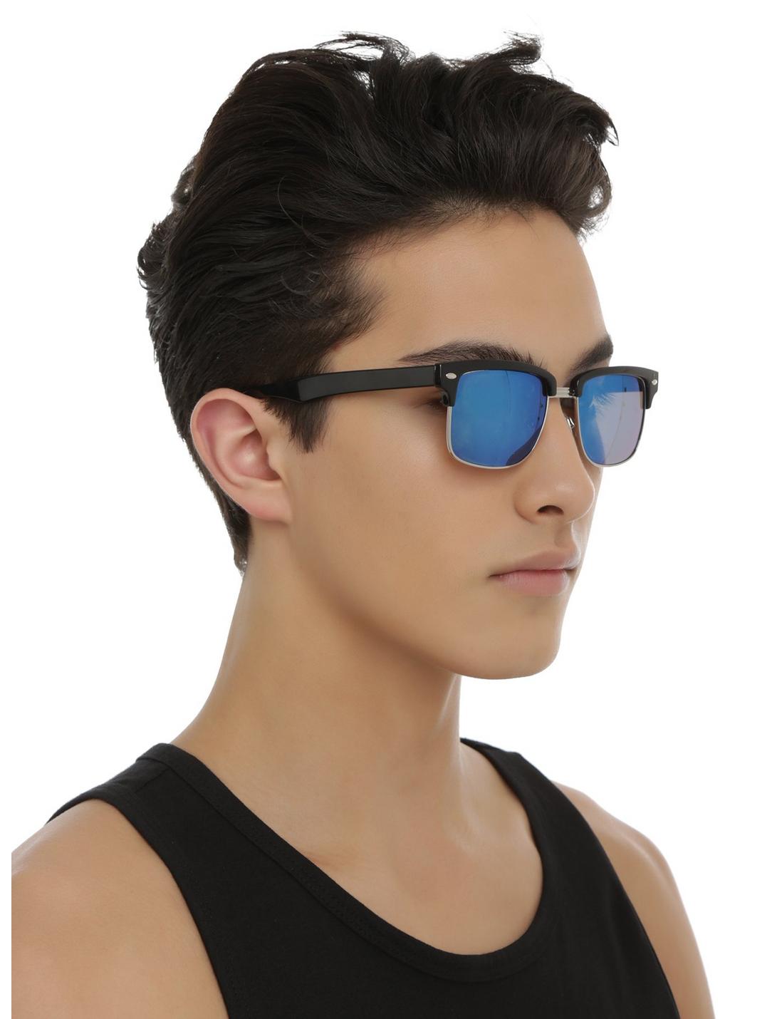 Square Blue Flash Lens Half-Rim Sunglasses, , hi-res