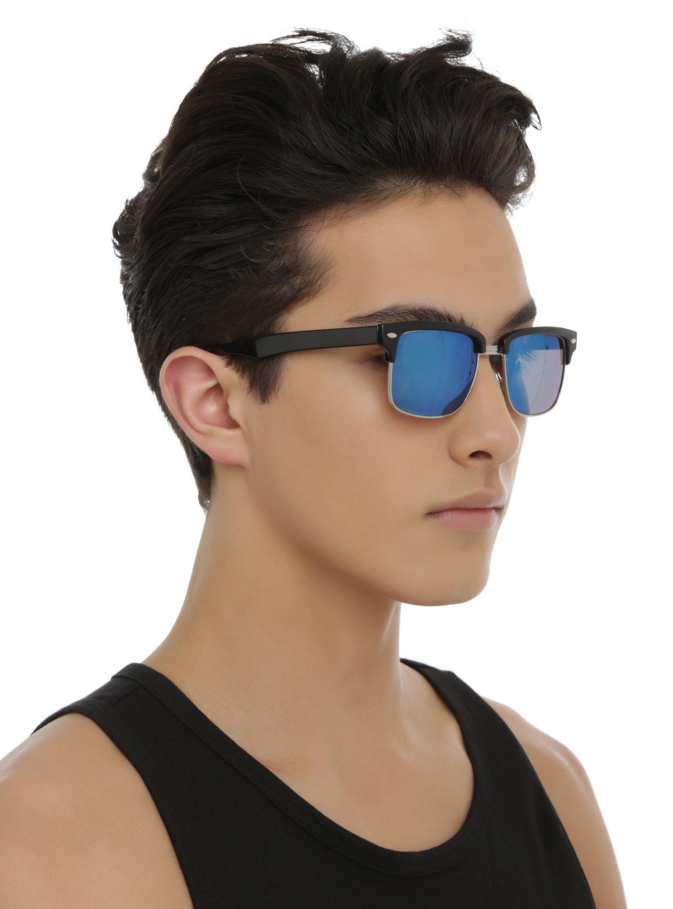 Square Blue Flash Lens Half-Rim Sunglasses, , hi-res