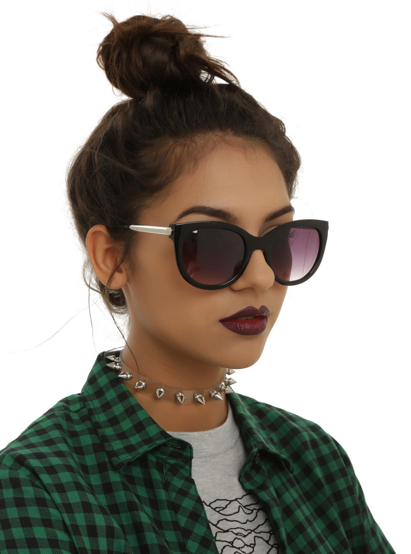Black Thick Frame Cat Eye Sunglasses, , hi-res