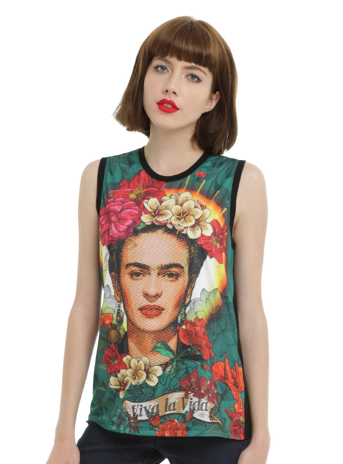 Frida Kahlo Viva La Vida Girls Muscle Tank Top, GREEN, hi-res