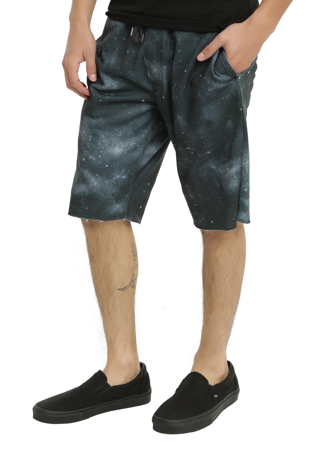 XXX RUDE Black Galaxy Print Knit Jogger Short, BLACK, hi-res