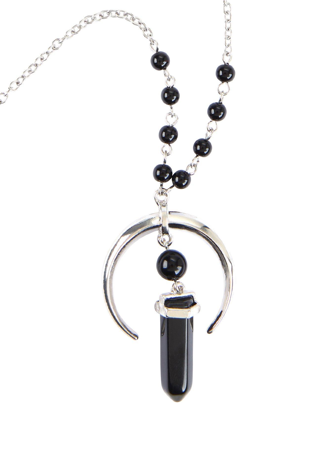 Crescent Moon And Black Crystal Necklace, , hi-res