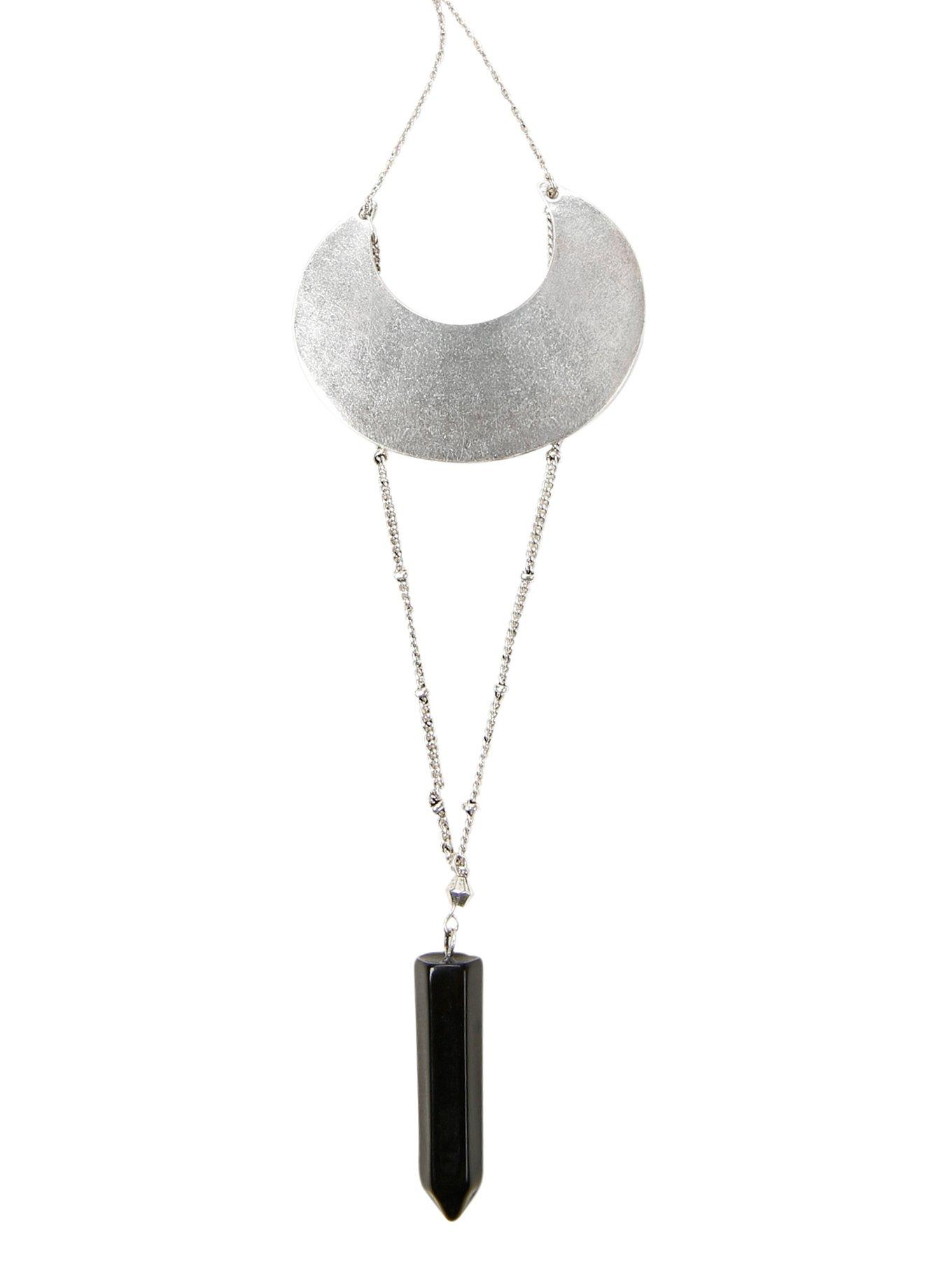 Black Crystal & Silver Shield Long Chain Necklace, , hi-res