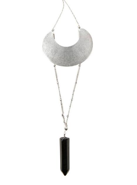 Black Crystal & Silver Shield Long Chain Necklace | Hot Topic